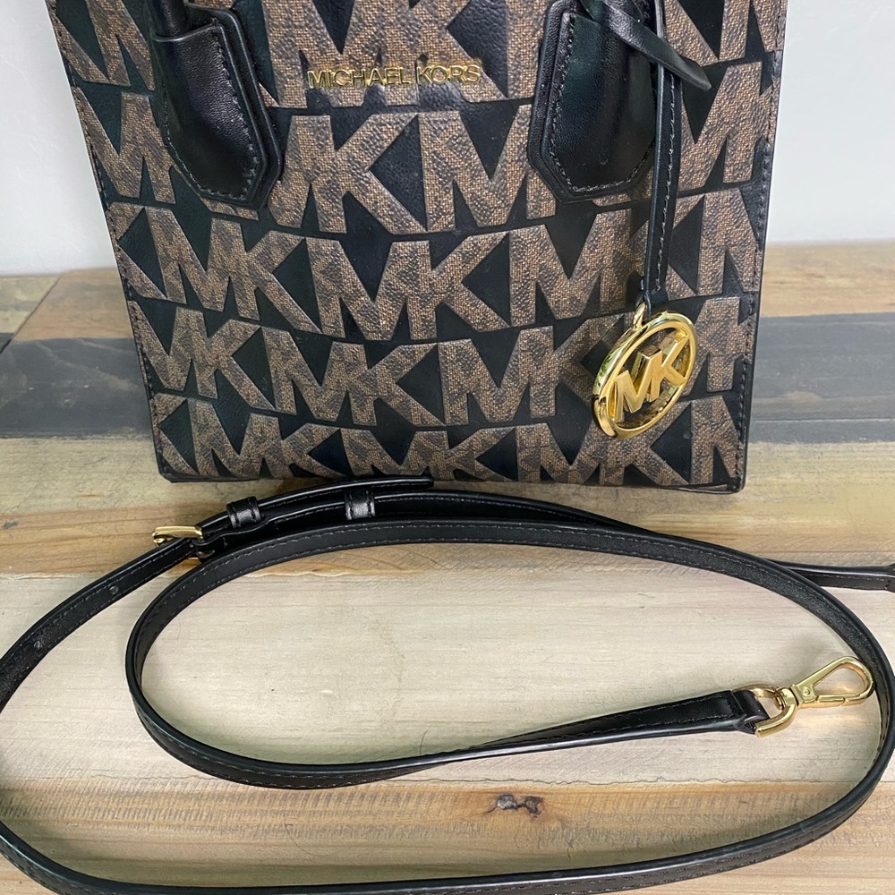 Michael Kors Medium sized purse- black and brown MK logo purse